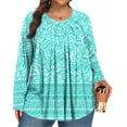 thumbnail image 2 of TQWQT Plus Size Tshirts for Women Boho Womens Size 4x Tops V Neck Long Sleeve Tunic Womens Tops Plus Size Dressy Casual Floral Graphic Tees 4x Womens Plus Size Clothes Cyan 2XL, 2 of 5