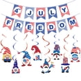 thumbnail image 2 of Qocolhg Patriotic Banner 4th of July Banner Bunting and 8Pcs Memorial Day Hanging Gnomes Swirls Ornaments for Mantel Fireplace Party Decor Independence Day Inside Dining Room Decorations Clearance, 2 of 3