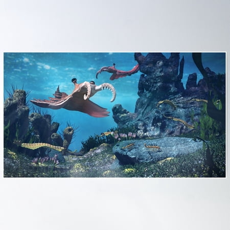 Creatures Of The Cambrian Period, Underwater Scene With Anomalocaris, Opabinia, Hallucigenia, Pirania And Dinomischus Poster Wall Art, Modern Wall Decor For Living Room Bedroom, 8x12 UNFRAMED