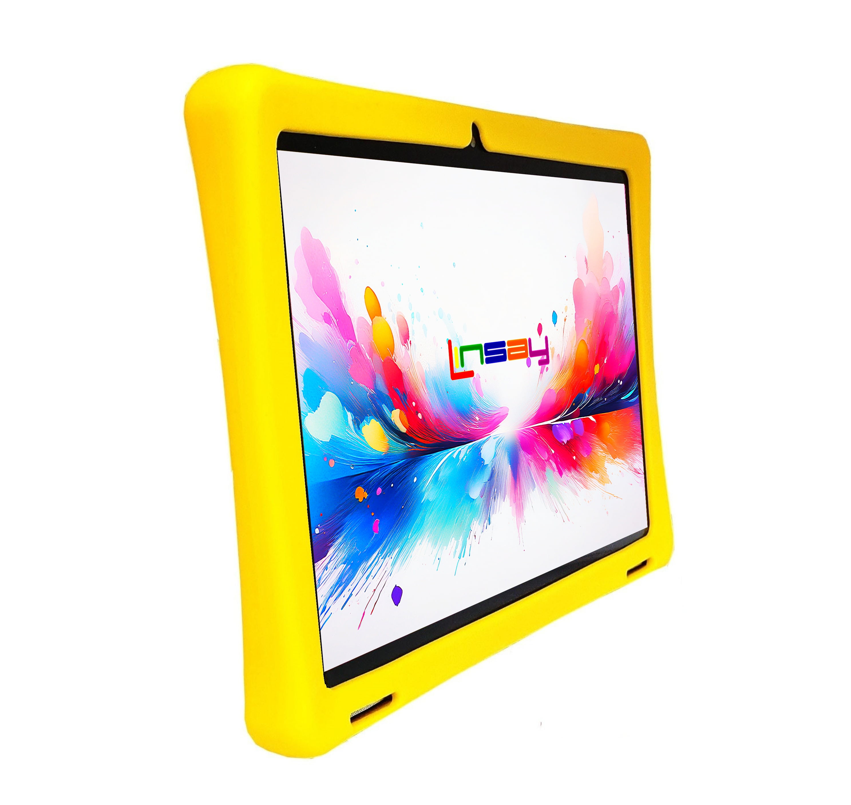 LINSAY 10.1"Octa Core 256GB Storage Android 15 Tablet with Yellow Kids Defender Case