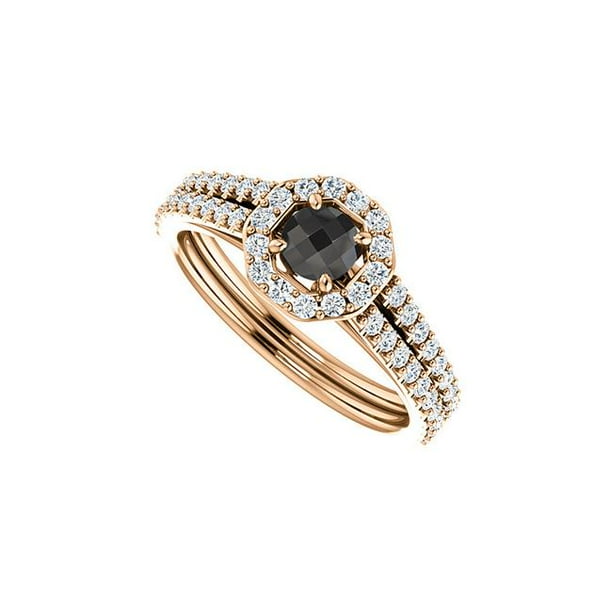 1 CT 14K Or Rose Noir Onyx Cubique Zircone Halo Octogone Style Anneau&44; Taille 6