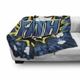 thumbnail image 3 of Faith Soft Flannel Fleece Throw Blanket, Funky Comic Book Illustration of the Word Faith, Cozy Plush for Indoor and Outdoor Use, 50" x 60", Earth Yellow Sea Blue, by Ambesonne, 3 of 6