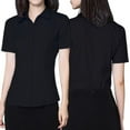 thumbnail image 4 of Womens Button Down Shirts Short Sleeve Business Collared Work Office Formal Button Up Blouse Shirt,Black, 4 of 5
