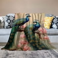 thumbnail image 2 of Chilfamy Peacocks Tree Branch Pink Flowers Throw Blanket for Couch Sofa Bed Office Travel Camping School- Flannel Blanket Exquisite Gifts for All Seasons - Lightweight Anti-Pilling Cozy Blanket, 2 of 6
