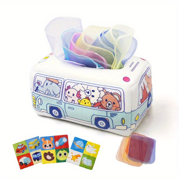 Baby Draw Tissue Toys, Draw Music, Tear Not Rotten Tissue Box For 6 Months+ Baby Learning 0-1 Years Old Intellectual Early Education, Montessori Children's Early Education Pure Cloth Toys