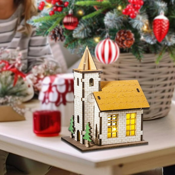 Maqueta de casa iluminada CUTICAT de madera para decoración navideña