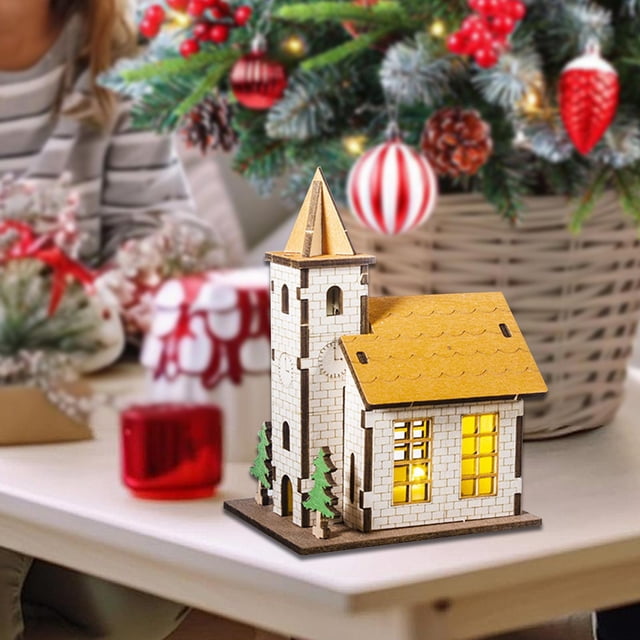 Casa en miniatura iluminada, cabaña de madera para manualidades navideñas, maqueta de casa pequeña para oficina, dormitorio, mesa, escritorio, repisa, 94 cm x 71 cm x 125 cm