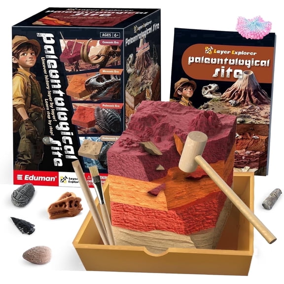 Piano Potato 4-Layer Fossil Dig Kit for Kids - Excavate 12 Real Prehistoric Fossils with Tools & Display Case, STEM Paleontology Toy Ages 6-12