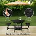 thumbnail image 5 of Best Choice Products 8-Person Circular Outdoor Picnic Table w/ 4 Benches, Umbrella Hole, 2000lb Capacity - Black, 5 of 8
