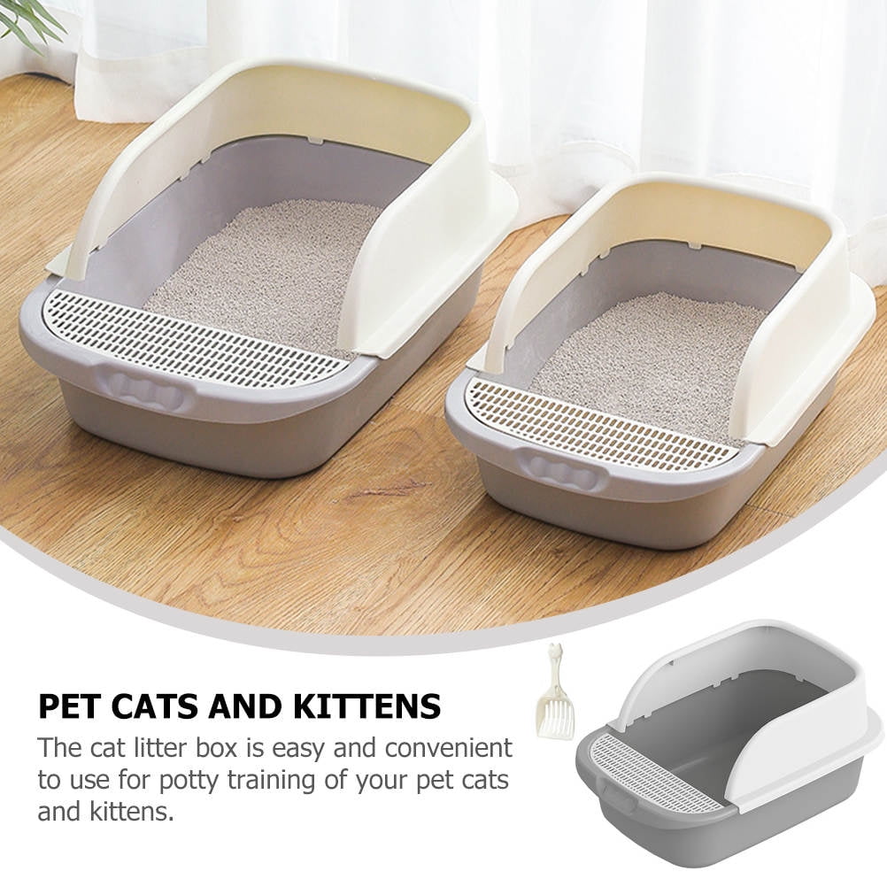 ULTNICE 1 Set of Litter Box for Kittens Cat Toilet in Light Grey with Durable Use