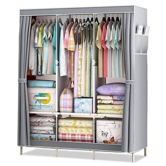 HioHa Portable Closet, Dustproof Wardrobe Closet with Cover, Free Standing Clothes Storage Organizer for Hanging Clothes and Bedroom, Gray