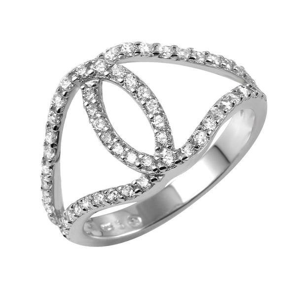 Rhodium Plated Sterling Silver 925 Clear CZ Interlocking Ring Band White Jewelry Female Size 5