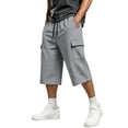 thumbnail image 3 of Men's 3/4 Athletic Pants Drawstring Quick Dry Pockets Solid Color Elastic Waist Drawstring Multi-Pocket Casual Sports Capris, 3 of 9