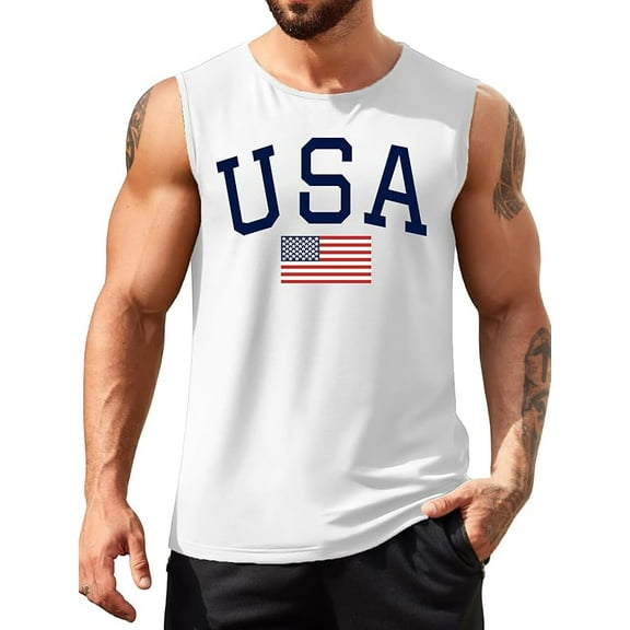 American Flag Tank Top Men 4th of July Shirts USA Print Patriotic Sleeveless Muscle Tee Tops