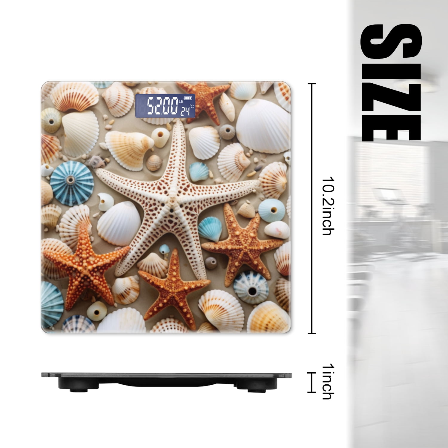 High Precision Body Weight Scale Smart Bathroom Scales with Large LCD Display(400lbs),Decorative for Bedroom-Various Seashells And Starfish Scattered On The Beach