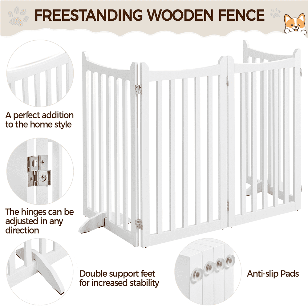 Alden Design 36″ Tall 4-Panel Foldable Freestanding Wooden Dog Gate for Small Pet, White
