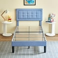 thumbnail image 5 of VECELO Twin Size Upholstered Bed Frame, Modern Platform Bed Frame with Adjustable Button Tufted Headboard for Bedroom, No Box Spring Needed, Easy Assembly, Light Blue, 5 of 8