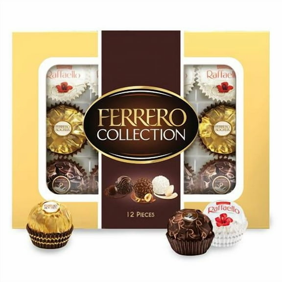 Ferrero Rocher, 12 Count, Premium Gourmet Assorted Hazelnut Milk Chocolate, Dark Chocolate And Coconut Chocolates, Chocolate Gift Box, 4.6 Oz - Pack of 2