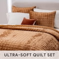 thumbnail image 5 of Luxury Velvet Quilt Set King Size Bedding Sets, Ultra Soft Velvet Comforter Set, Lightweight Oversized Bedspread Quilted Coverlet for All Season, with 2 Pillow Shams, Rusty Burnt Orange, 5 of 6