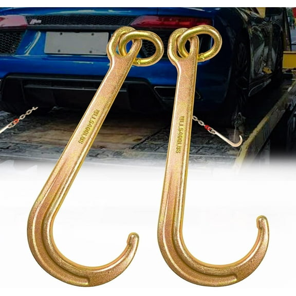 2 Pack 15 Inch J Hook | Tow Hook on Coupling Link | Yellow Zinc Plated J Tow Hook with Link | Heavy Duty G70 Tow Axle Strap Wrecker Roll Back Clevis | for Tractor Truck Trailer