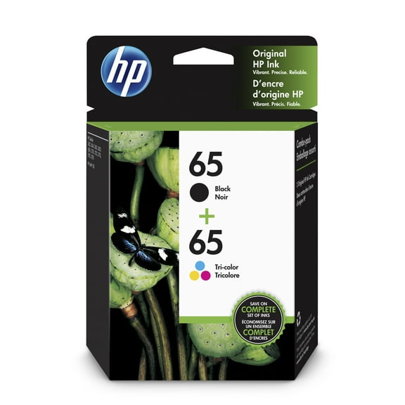 HP 65 Black & Tri-color Original Ink, 2 Cartridges (T0A36AN)
