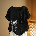 thumbnail image 4 of Gamivast Linen Blouses for Women Dressy Casual Short Sleeve Crew Neck Going out Tops Graphic Holiday Loose Tunic Tee Shirts Travel Vacation outfits, 4 of 5