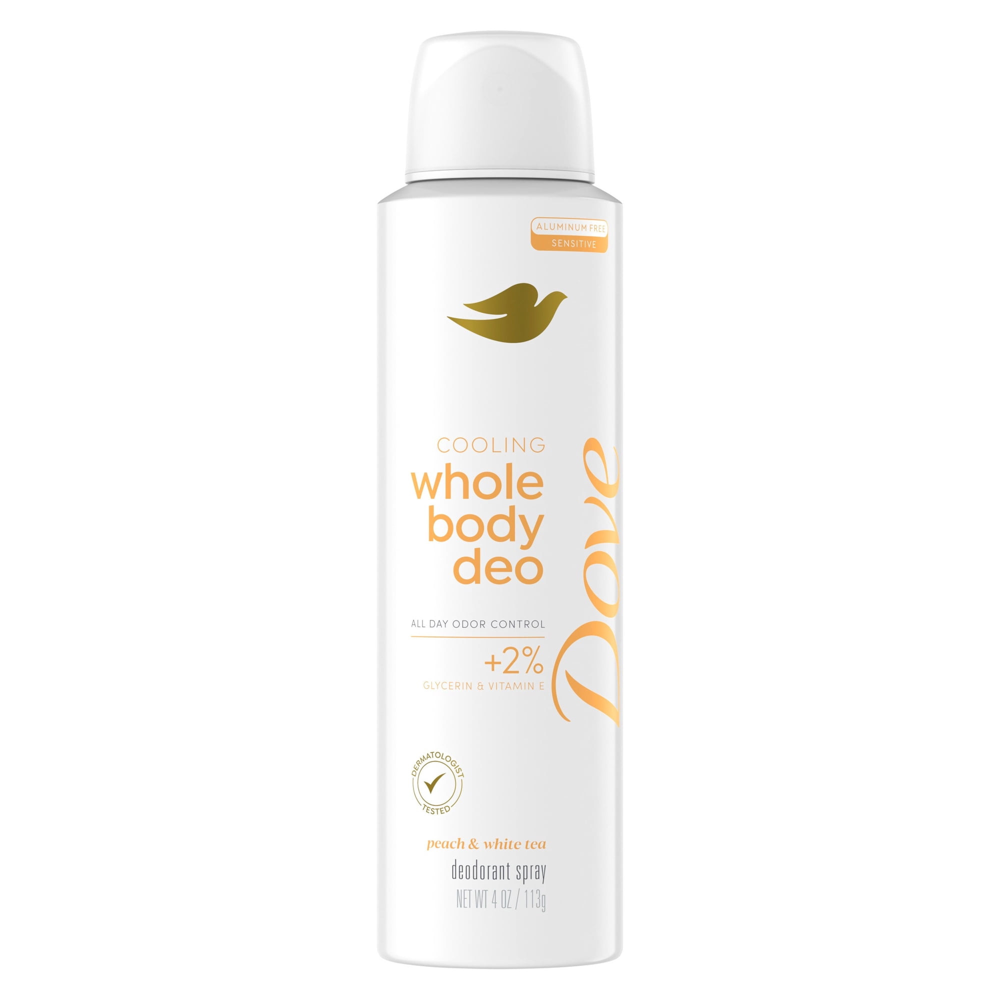 Dove Whole Body Deodorant Cooling Spray Peach & White Tea Aluminum Free, 4 oz