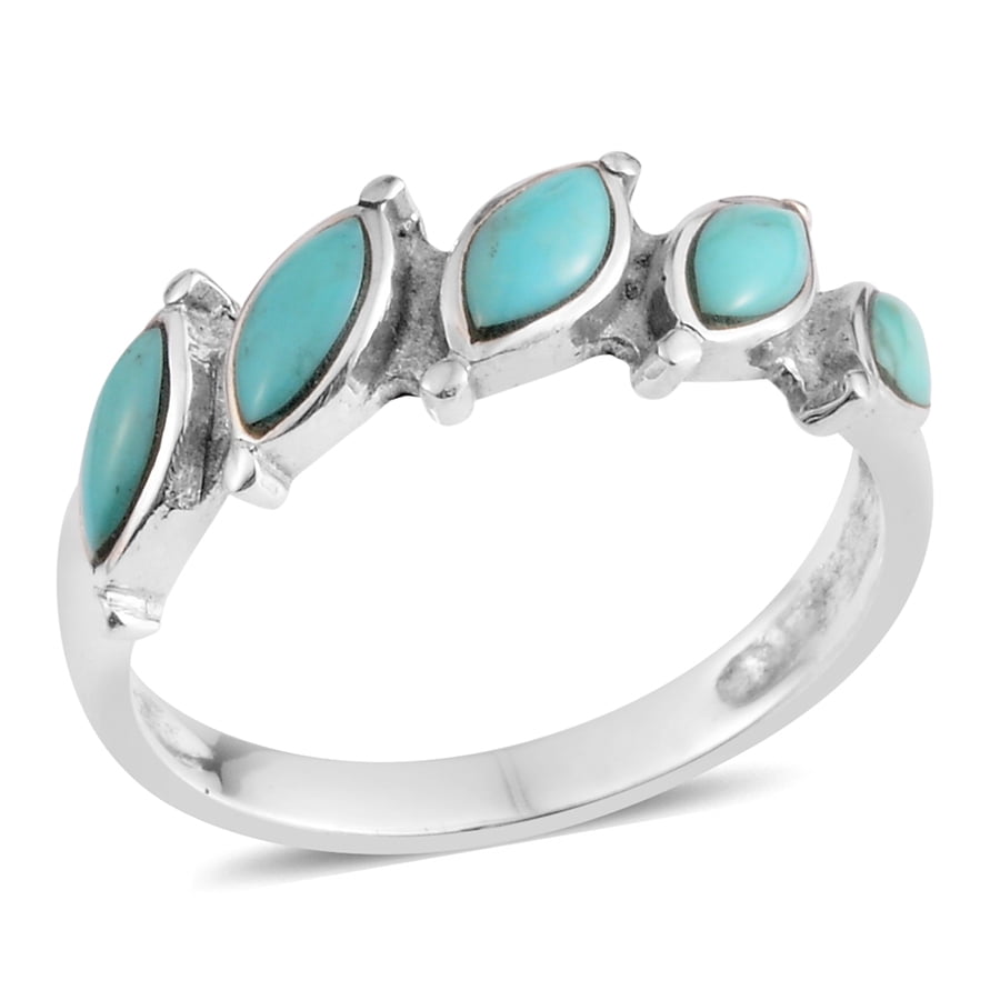 Sterling Silver Genuine Turquoise and Sponge Coral Santa Fe Inspired Ring 925