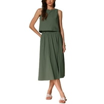 INSPIRE CHIC Women's Summer 2 Piece Skirt Set Casual Cotton Sleeveless Tank Top Midi Skirt S Army Green