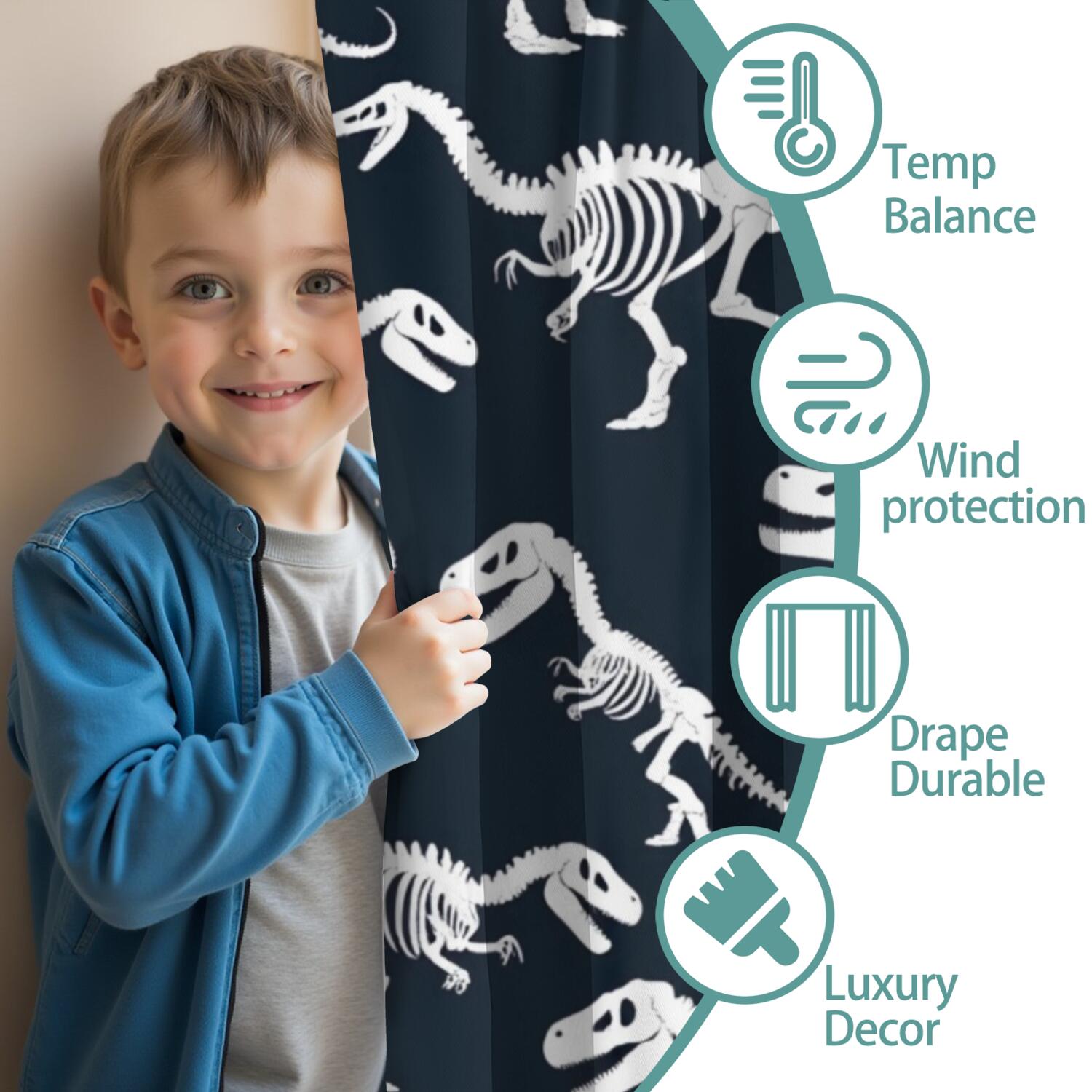 Blackout Kids Curtains,Cute Dinosaur Pattern Childrens Insulated Curtains Set Of 2,Bedroom Essentials,Toddler Room Decor 52x84in(132x213cm)