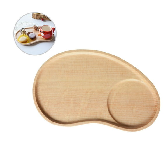 SHINYPASING Wood Fruit Plate Snack Serving Tray Kidney Shape Khaki Wood 1Set