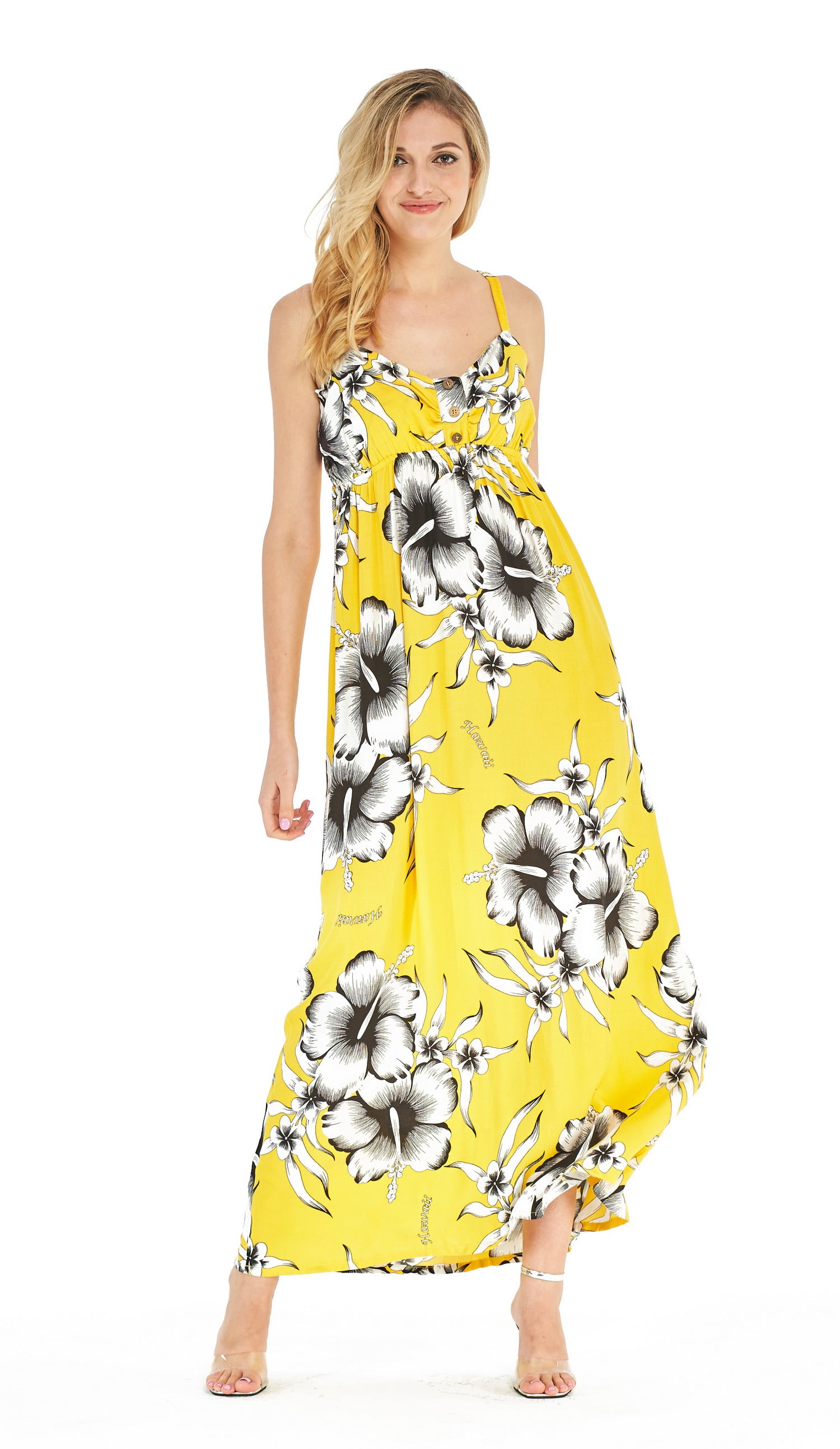 Hawaii Hangover  Women's Hawaiian Three Buttons Empire Maxi Dress in