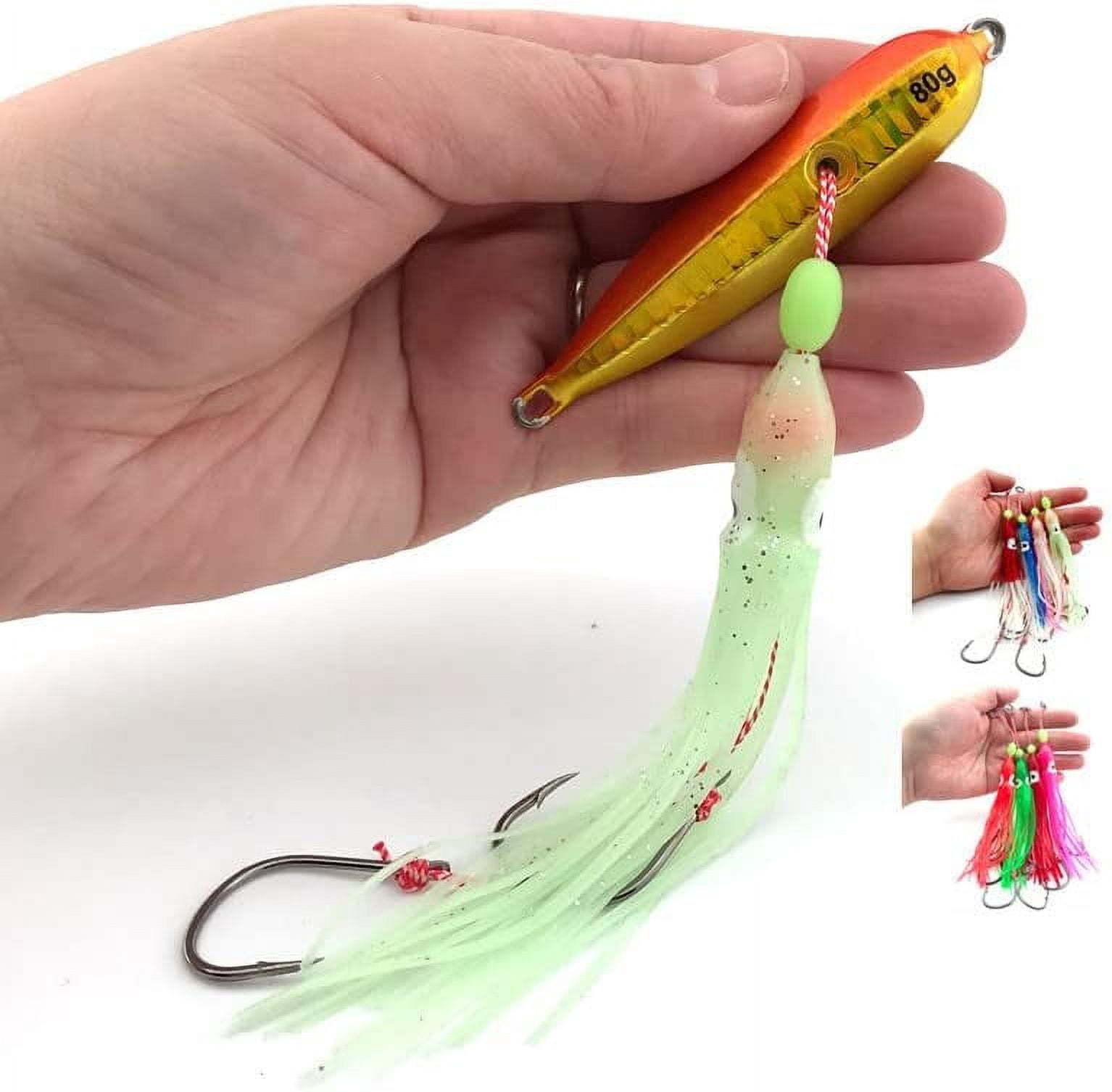 5PCS Saltwater Fishing Lures, Luminous Inchiku Tenya Madai Jig Kabura, Marlin Snapper Grouper, Alloy Steel, Large, 40g-200g