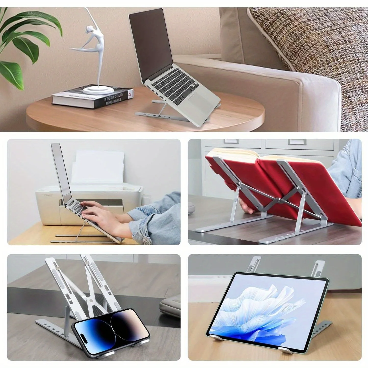 Aluminum Laptop Stand Adjustable 6-Level Foldable Laptop Holder Portable with Ventilation for 8-16 Inch Laptops