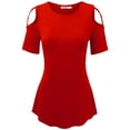 thumbnail image 2 of Made by Johnny Women's Loose Short Sleeve Strappy Cold Shoulder Top L RED, 2 of 6