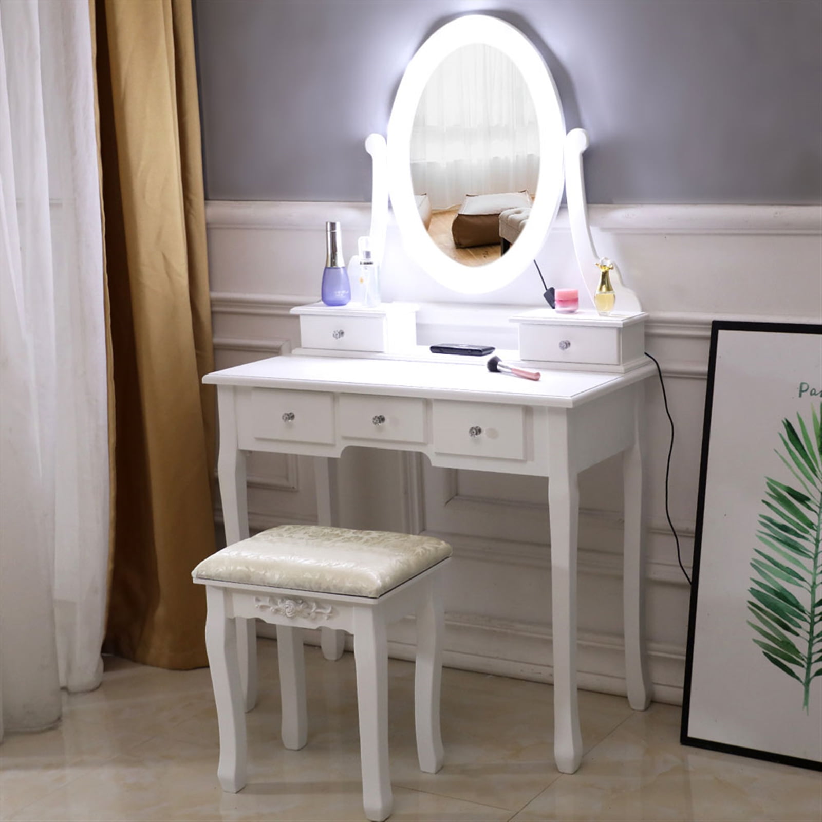 Tophomer Lighted Vanity Table Led, Bedroom Vanity With Lights Ikea