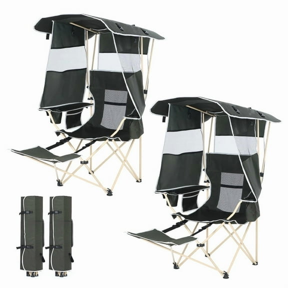 Camping Chair with Canopy, Removable Footrest, Cooler Bag, Cup Holder, and Storage, Great for Beach, Fishing, Sports, and Outdoors (2 Pack)