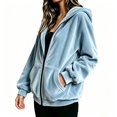 thumbnail image 5 of Bexdxz Zip Up Hoodie Women Velvet Elegant Oversized Long Sleeve Hooded Sweatshirt | Womens Hoodies Pullover 2026 Velvet Oversized Loose Fit Full Zip Hooded Light Blue M, 5 of 6