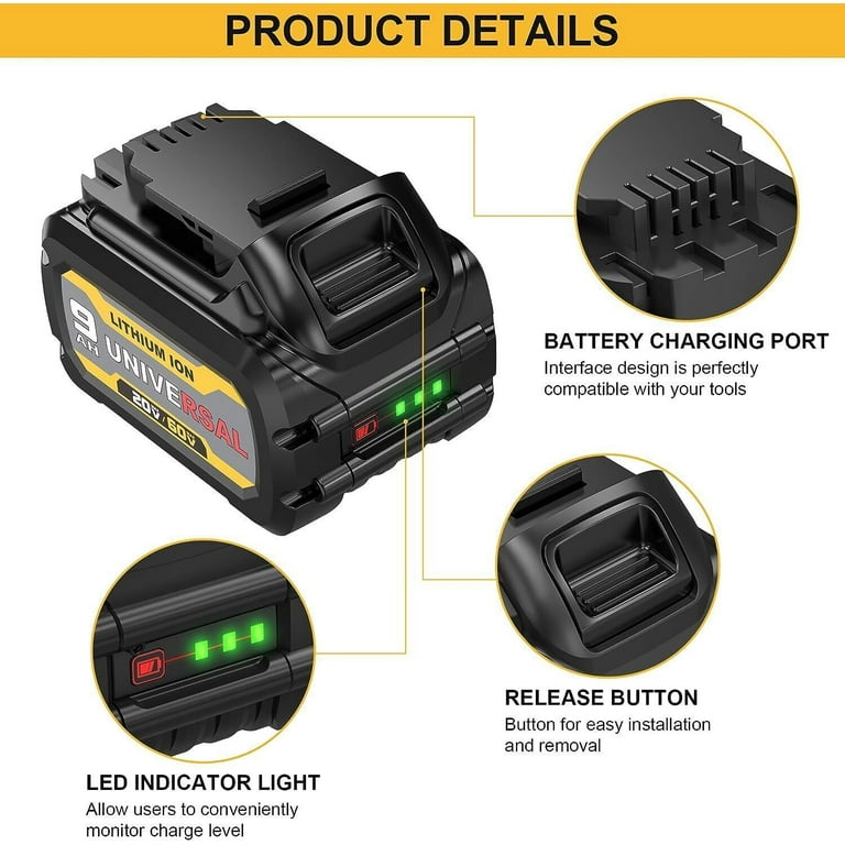 12Ah For DEWALT for DCB609 20V 60V MAX FLEXVOLT Li Ion Battery DCB609 2 DCB606 Walmart