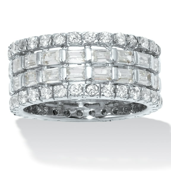 7.02 TCW Baguette Cubic Zirconia Sterling Silver 4-Row Eternity Band