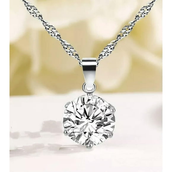 HOOUN Fashion Women Retro Simple Six Prongs Carat Crystal 8mm Pendant Necklace 0847