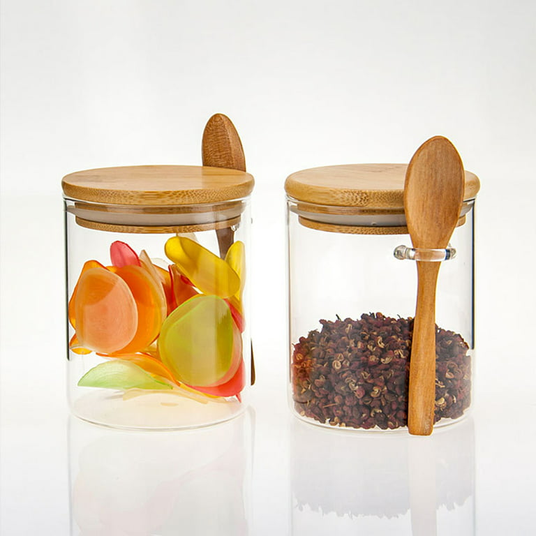 Glass Containers Jars with Airtight Bamboo Lid and Spoons
