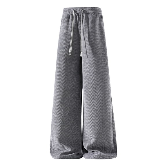 PNTUTB Men's Fashion Solid Color Jacquard Elastic Waist Drawstring Sports Casual Wide Leg Pants with Pockets