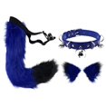 thumbnail image 2 of Conjunto de orejas y cola de piel sintética Accesorios de disfraces de cosplay Gargantilla de cuello de cuero de PU de regalo para fiestas temáticas Azul negro Fernando Cola para la cabeza, 2 of 8
