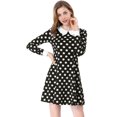 thumbnail image 1 of Unique Bargains Robe Trapèze au-Dessus du Genou pour Femme à Pois avec Col Contrastant, 1 of 7