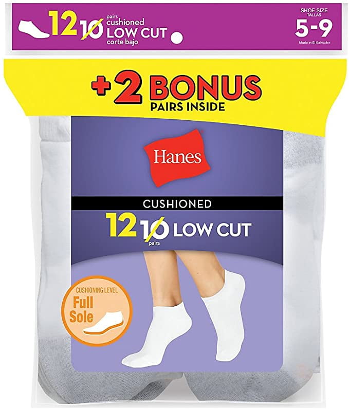 Hanes Women`s 12Pack Cushion Low Cut Socks, 59, White
