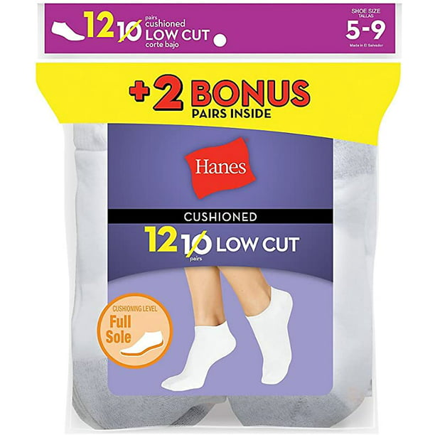 Hanes Women`s 12-Pack Cushion Low Cut Socks, 5-9, White - Walmart.com