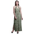 thumbnail image 1 of Bimba Bird Ladies Crew Neck Waist String Print Maxi Dress with Side Slits Summer Wear-XX-Large, 1 of 6