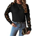 thumbnail image 3 of Women'S Y2K Fashion Solid Color Hollow Raglan Sleeve Crew Neck Sweater Black S, 3 of 7