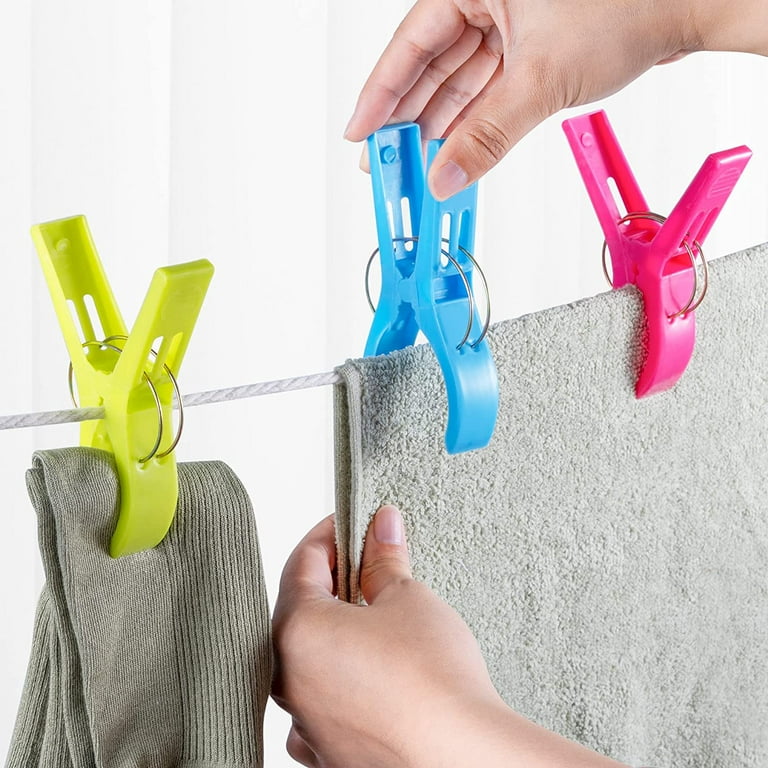 Jabinco Beach Towel Clips Chair Clips Towel Holder,Plastic Clothes Pegs Hanging Clip Clamps, Yellow,blue,green,red (Pack of 8), Men's, Size: Large